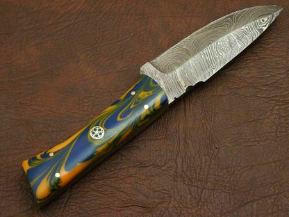 Handmade Damascus Fire Forged Full Tang Fixed Blade Knife | Resin Handle