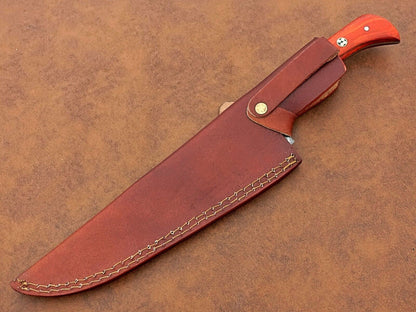 Custom Hand-Forged Damascus Chef Knife – Camping & Kitchen Knife Gift with Leather Sheath
