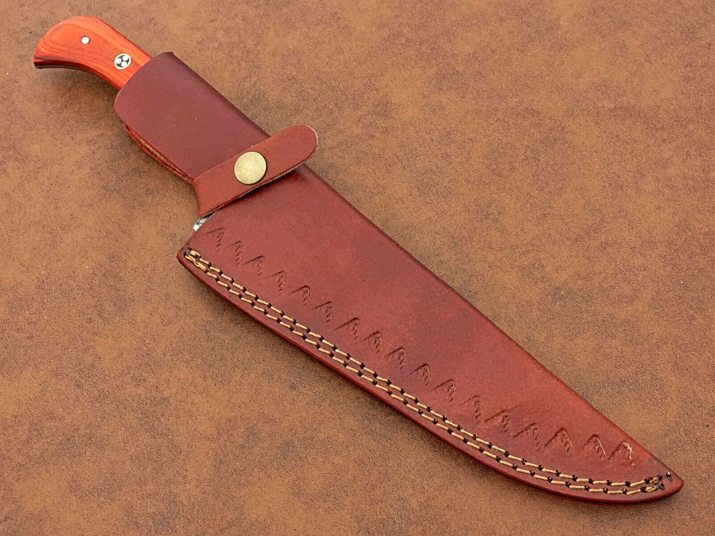 Custom Hand-Forged Damascus Chef Knife – Camping & Kitchen Knife Gift with Leather Sheath