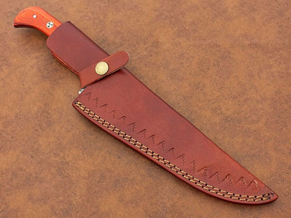 Custom Hand-Forged Damascus Chef Knife – Camping & Kitchen Knife Gift with Leather Sheath