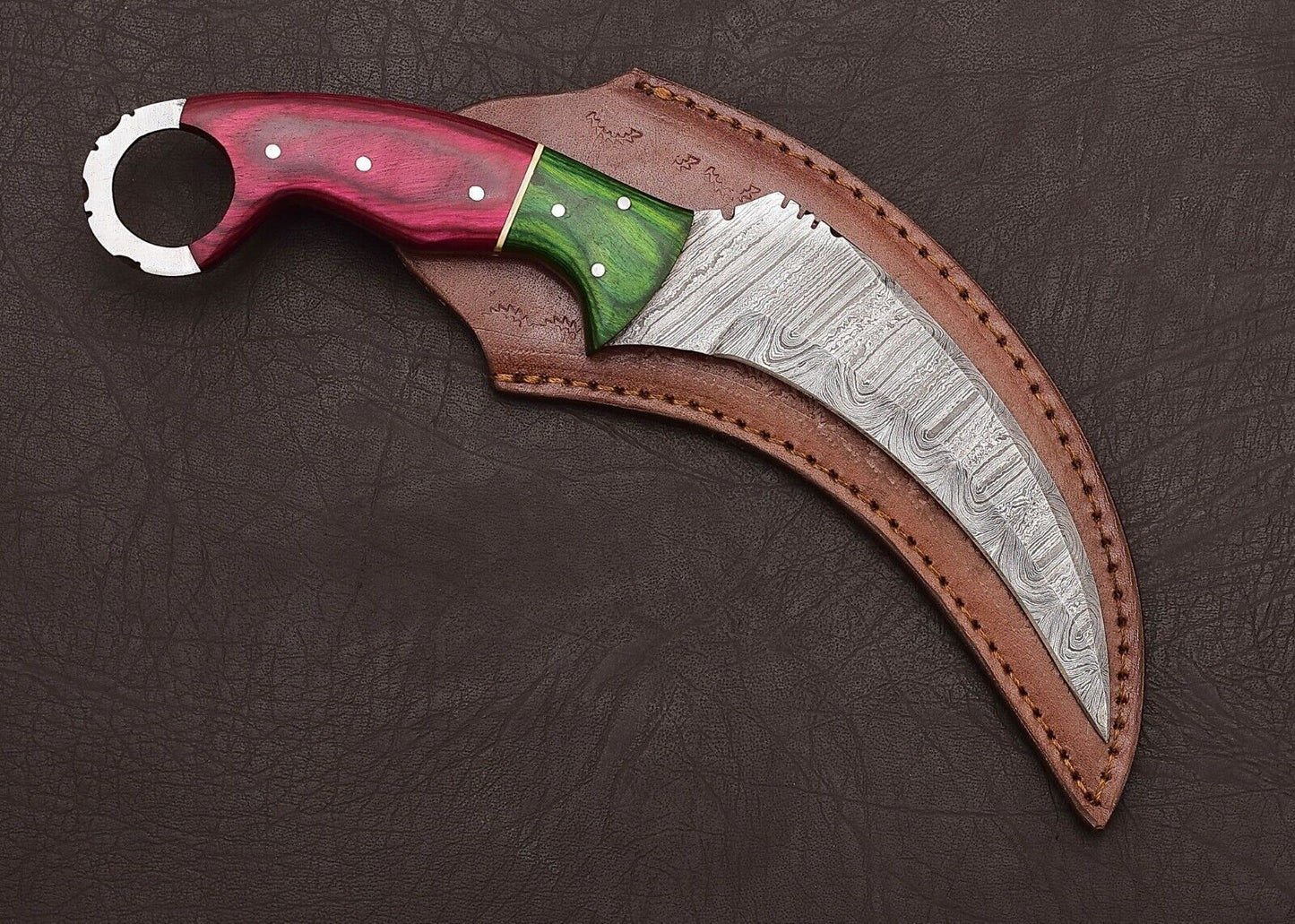 Damascus Karambit Knife Full Tang Damascus Steel Hunting Knife with Wood Handle