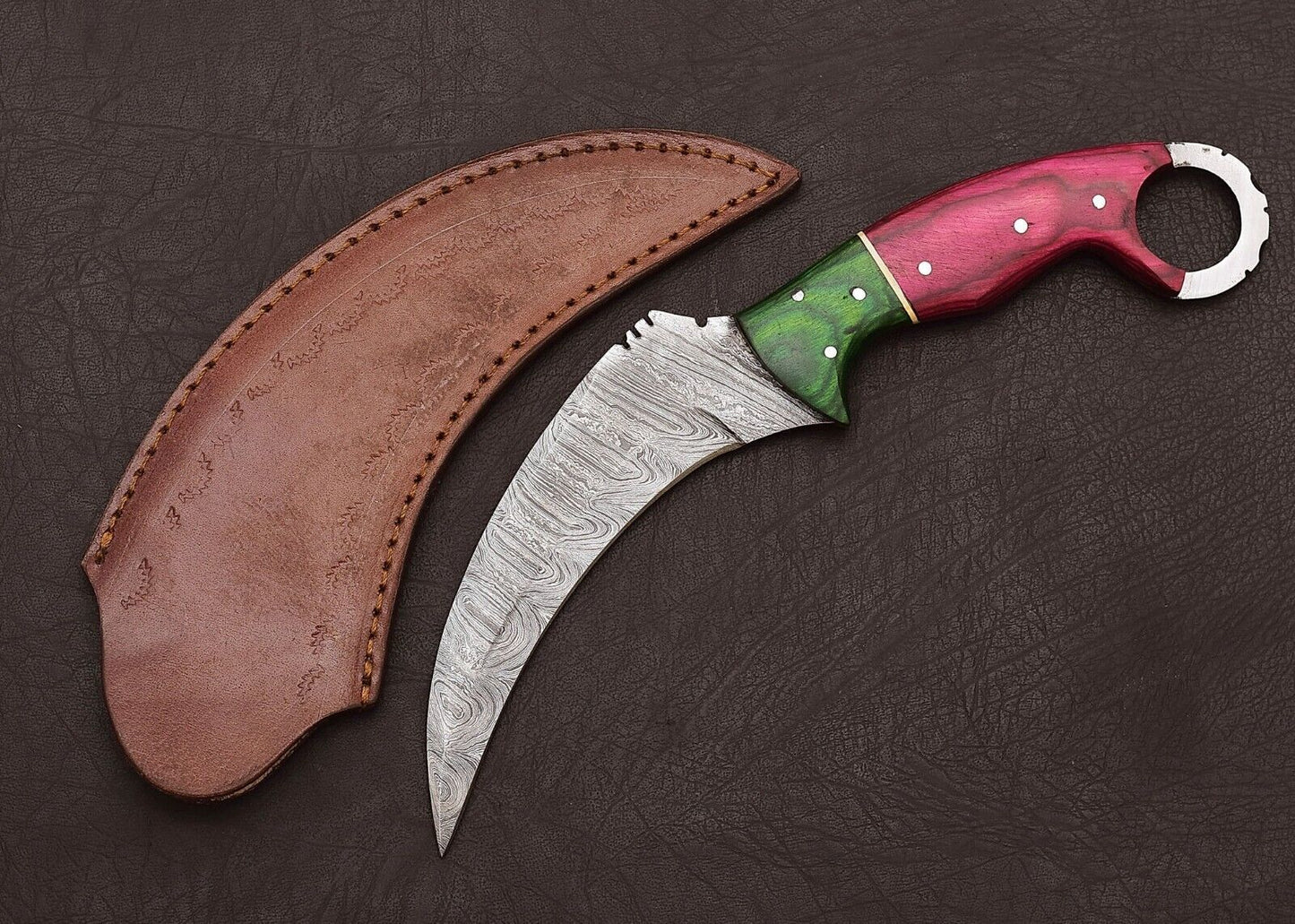 Damascus Karambit Knife Full Tang Damascus Steel Hunting Knife with Wood Handle