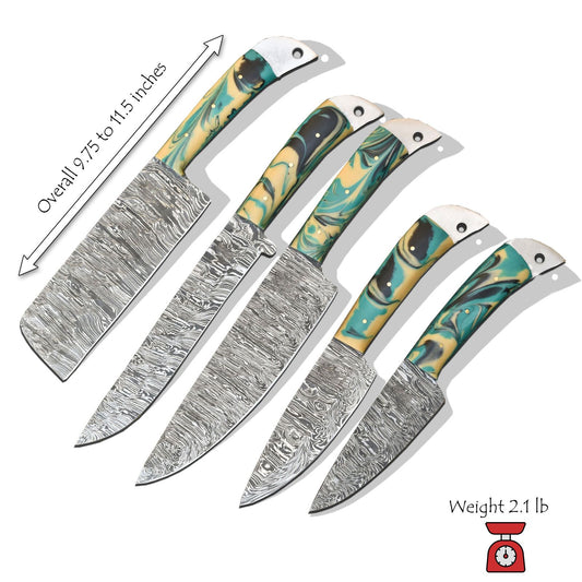Hand Forged Chef Knife Set Twist Damascus Steel with Micarta Handles – Lot of 5 Sports Knives