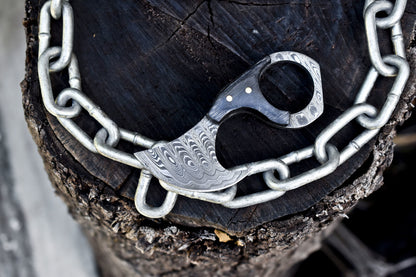 Hand Forged Ladder Damascus Skinner Knife with Hard Wood Handle for Camping