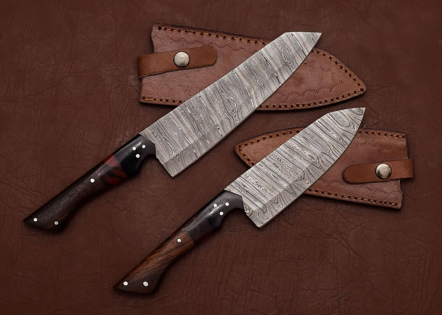 Custom Handmade Damascus 2 Kitchen Chefs Fillet Knives With Rose Wood Handle