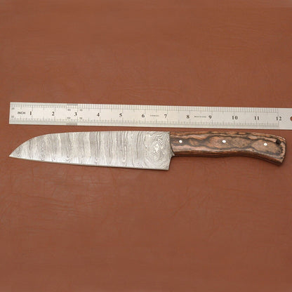 Custom Handmade Damascus Steel Chef Knife 7" Blade Wood Handle