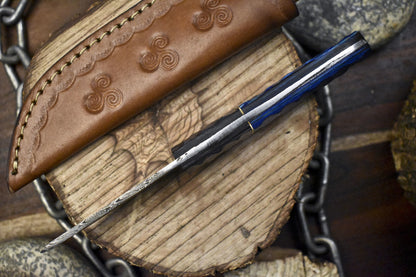 Twist Damascus Skinner Knife with Hardwood Handle and Wooden Bolster for Tactical Hunting Use