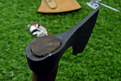 Handcrafted Carbon Steel Tomahawk Axe with Leather Sheath
