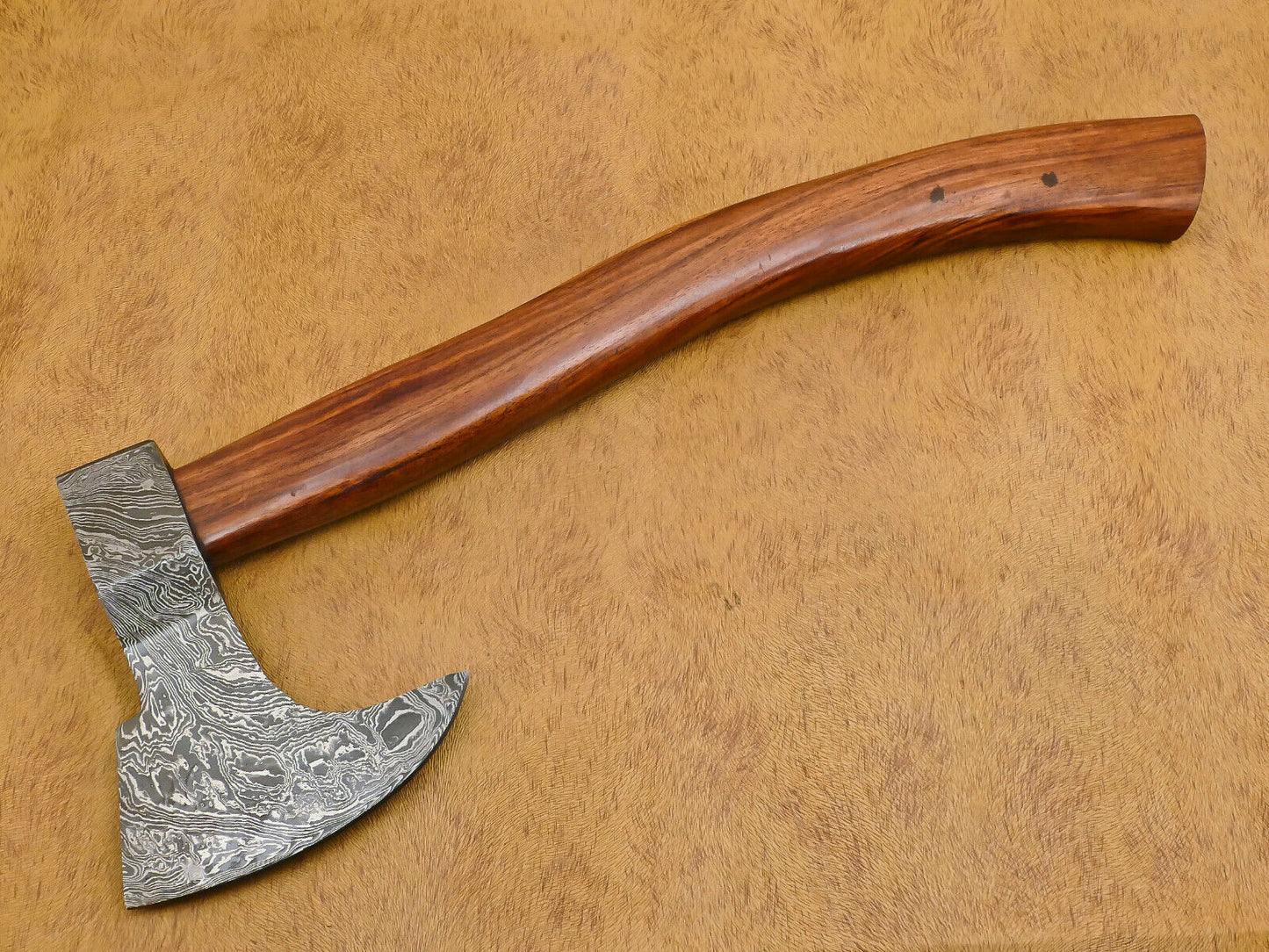 Handmade Forged Damascus Steel Tomahawk Hatchet Axe – 17 Inch Walnut Handle Custom Damascus Axe with Leather Sheath