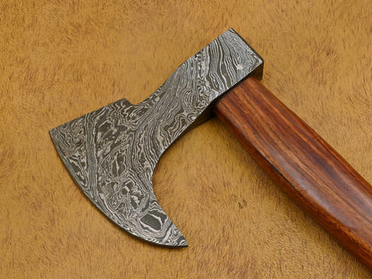 Handmade Forged Damascus Steel Tomahawk Hatchet Axe – 17 Inch Walnut Handle Custom Damascus Axe with Leather Sheath