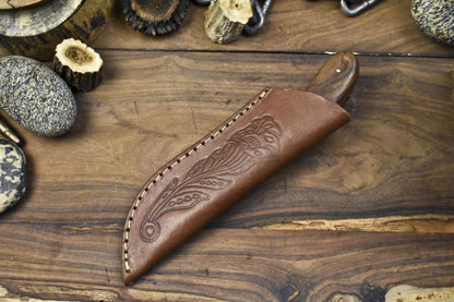 8.25" Custom Forged Skinner Knife AUS-8 Steel Walnut Wood Handle Wooden Bolster EDC with Leather Sheath