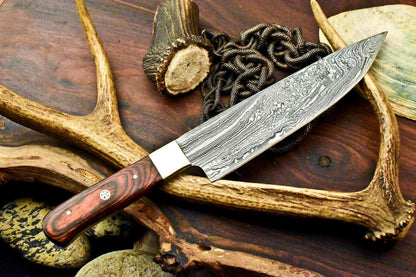 Custom Handmade Damascus Chef Hunting Knife | Hardwood Handle