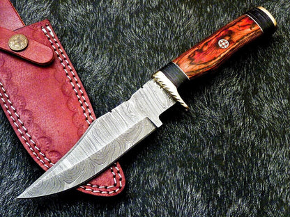 Heritage Forge 10 Inch Custom Damascus Steel Camping Hunting Knife with Hardwood Handle