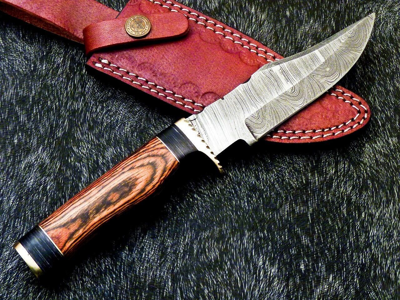 Heritage Forge 10 Inch Custom Damascus Steel Camping Hunting Knife with Hardwood Handle