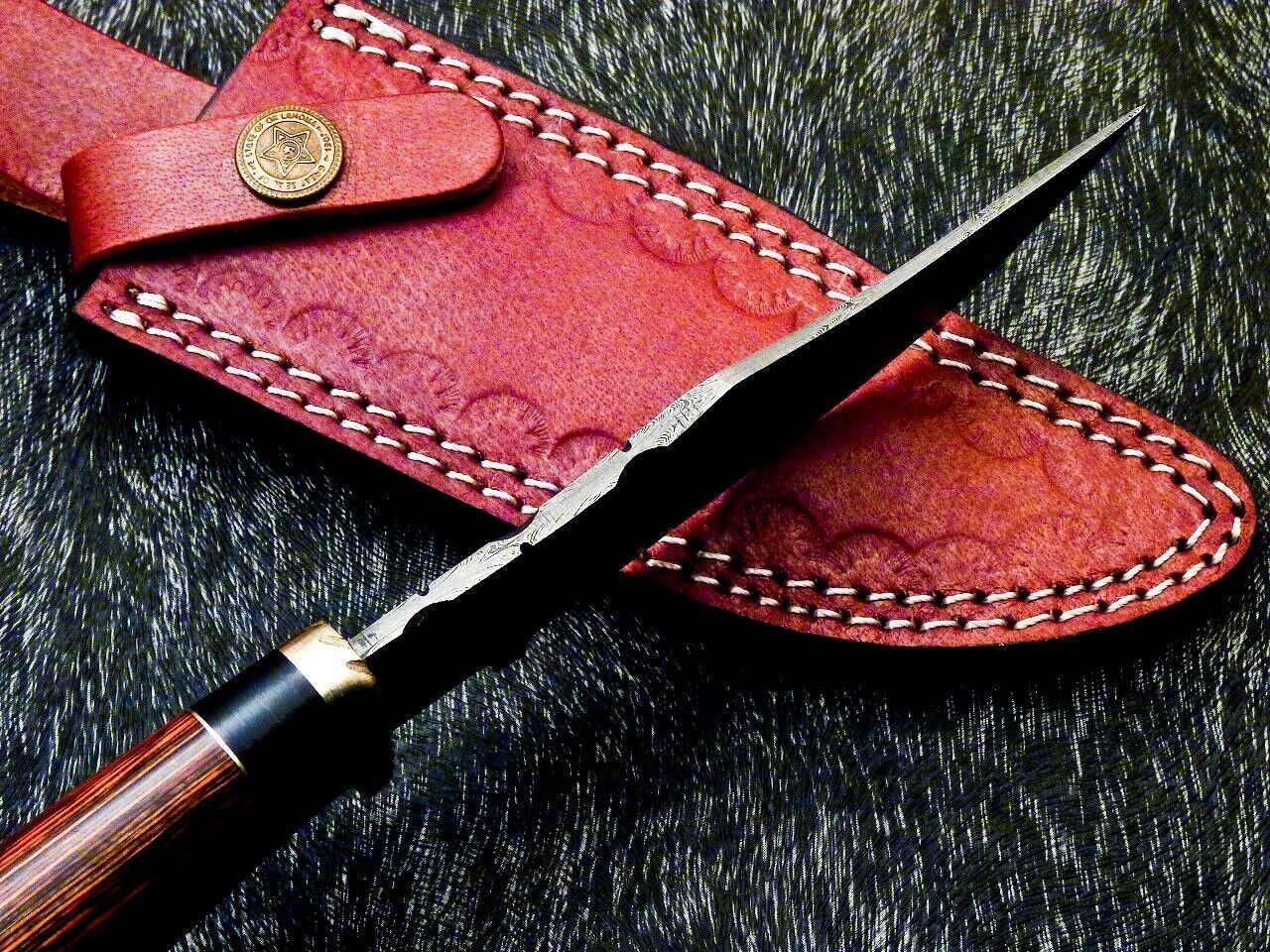 Heritage Forge 10 Inch Custom Damascus Steel Camping Hunting Knife with Hardwood Handle