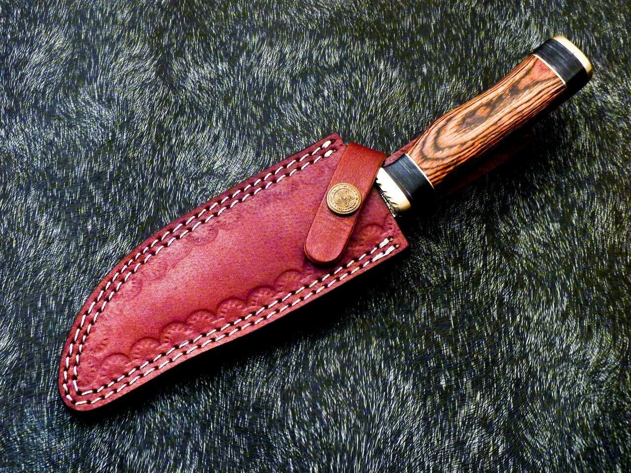 Heritage Forge 10 Inch Custom Damascus Steel Camping Hunting Knife with Hardwood Handle