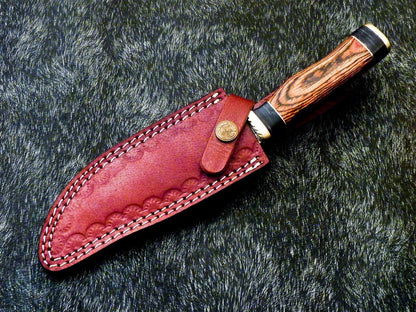 Heritage Forge 10 Inch Custom Damascus Steel Camping Hunting Knife with Hardwood Handle