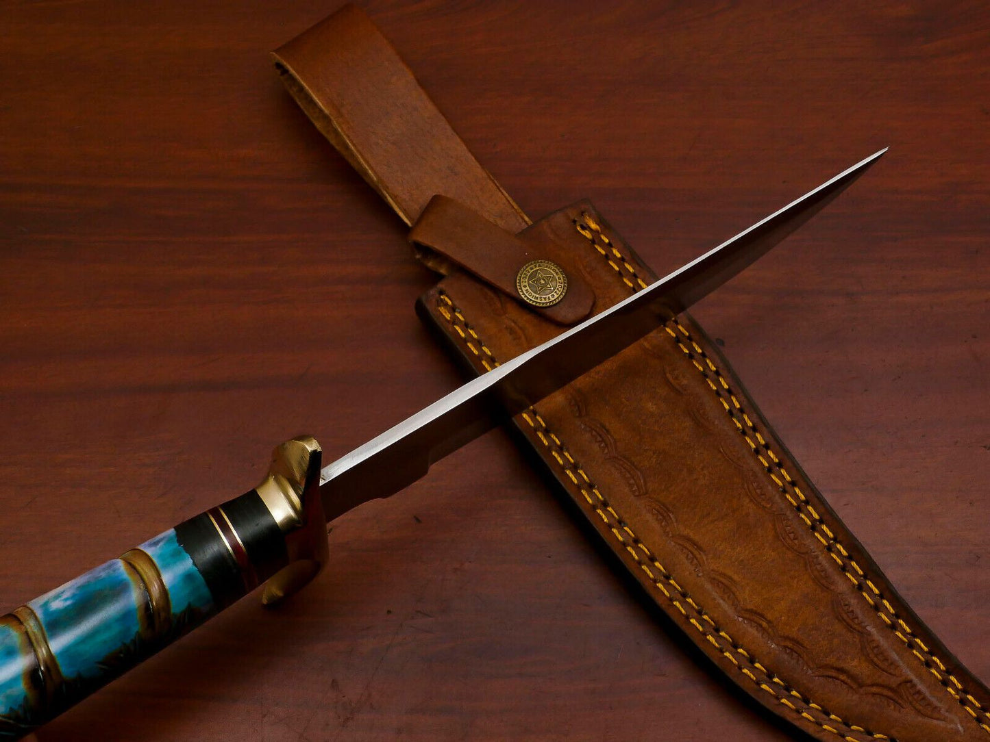 12" Custom Handmade D2 Clip Point Bowie Knife – Full Tang Fixed Blade Hunting & Outdoor Knife