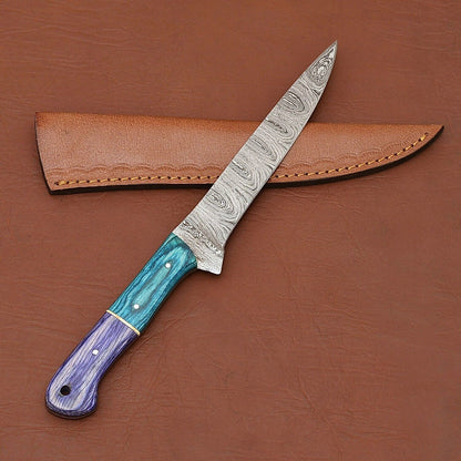 Handmade Damascus Steel Fillet Chef Knife with Ergonomic Pakka Wood Handle