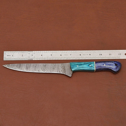 Handmade Damascus Steel Fillet Chef Knife with Ergonomic Pakka Wood Handle