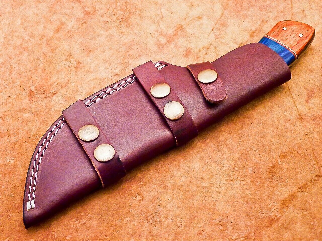 Heritage Forge Handmade Damascus Steel Tracker Knife with Hardwood Handle for Hunting and Camping