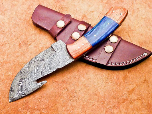 Heritage Forge Handmade Damascus Steel Tracker Knife with Hardwood Handle for Hunting and Camping