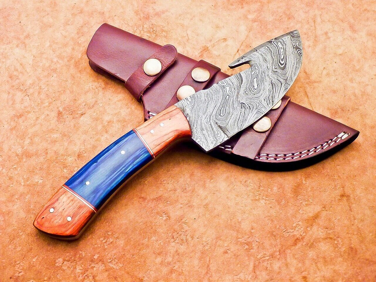 Heritage Forge Handmade Damascus Steel Tracker Knife with Hardwood Handle for Hunting and Camping