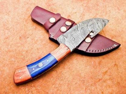 Heritage Forge Handmade Damascus Steel Tracker Knife with Hardwood Handle for Hunting and Camping