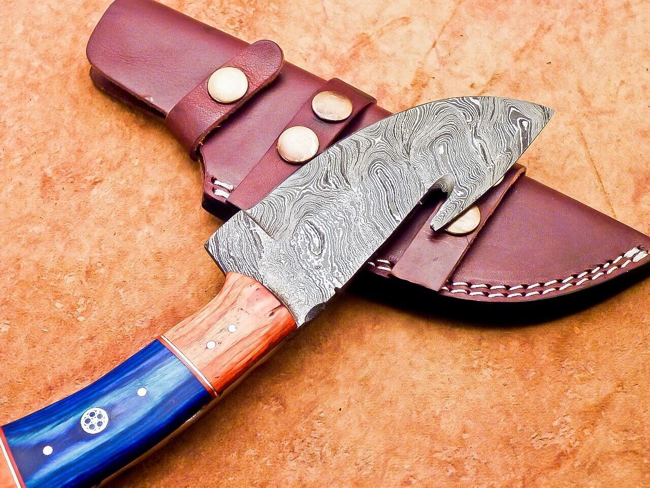 Heritage Forge Handmade Damascus Steel Tracker Knife with Hardwood Handle for Hunting and Camping