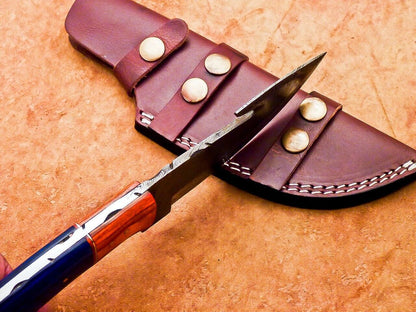 Heritage Forge Handmade Damascus Steel Tracker Knife with Hardwood Handle for Hunting and Camping