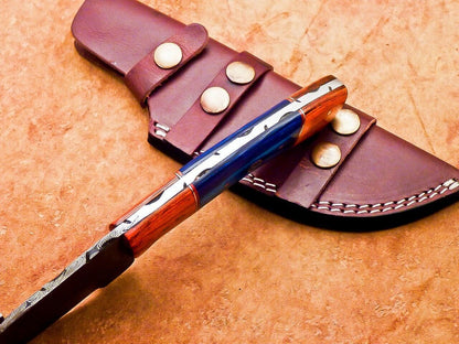 Heritage Forge Handmade Damascus Steel Tracker Knife with Hardwood Handle for Hunting and Camping