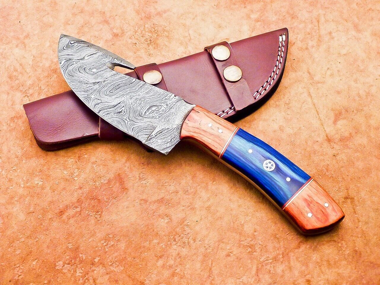 Heritage Forge Handmade Damascus Steel Tracker Knife with Hardwood Handle for Hunting and Camping