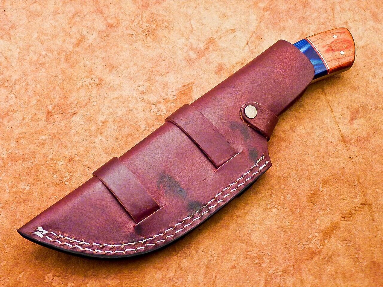 Heritage Forge Handmade Damascus Steel Tracker Knife with Hardwood Handle for Hunting and Camping