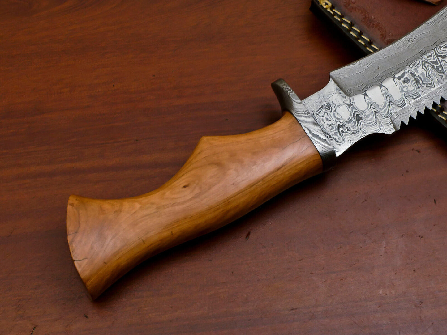 Heritage Forge 12.5" Damascus Steel Hunting Knife with Olive Wood Handle