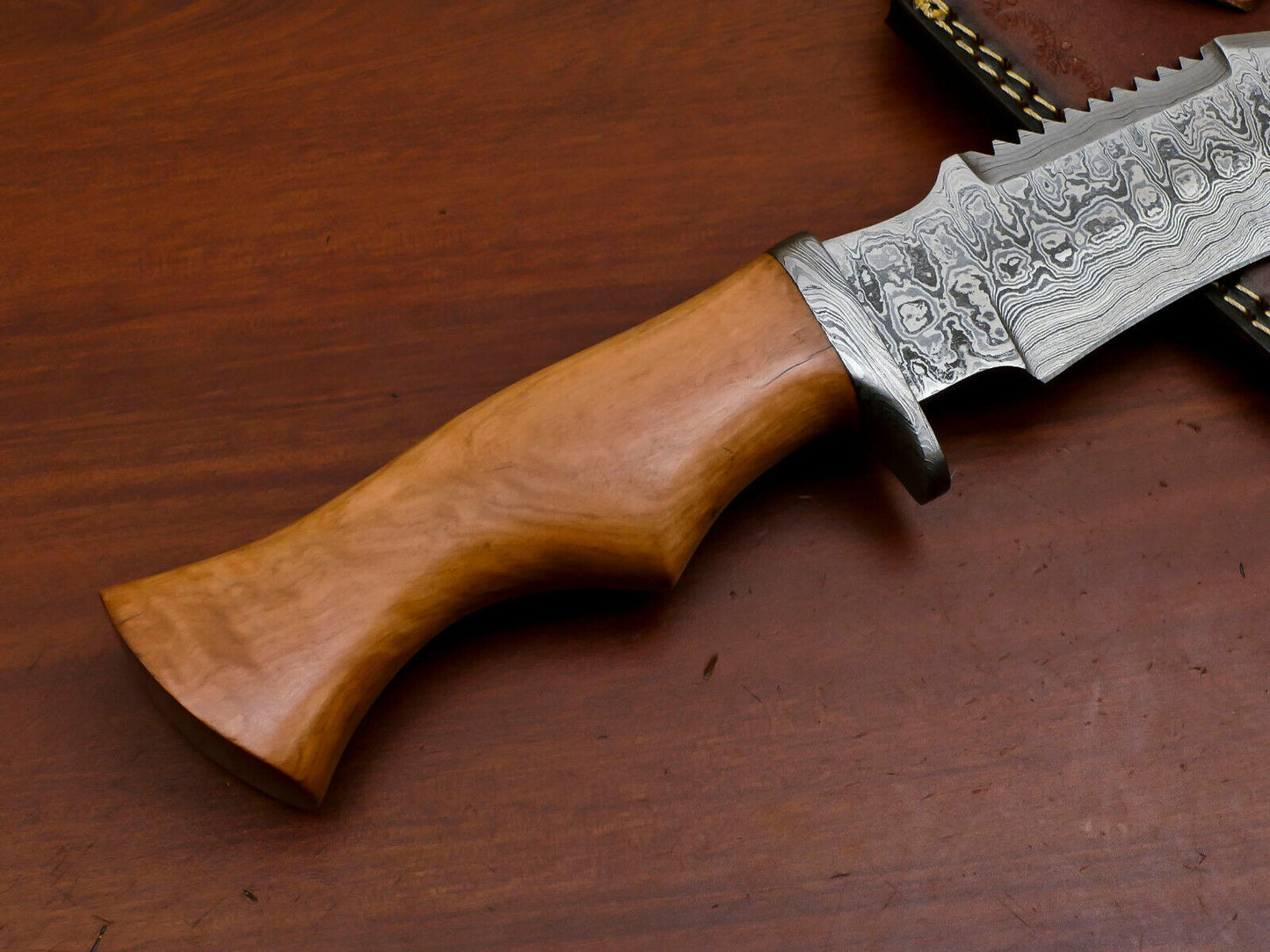 Heritage Forge 12.5" Damascus Steel Hunting Knife with Olive Wood Handle