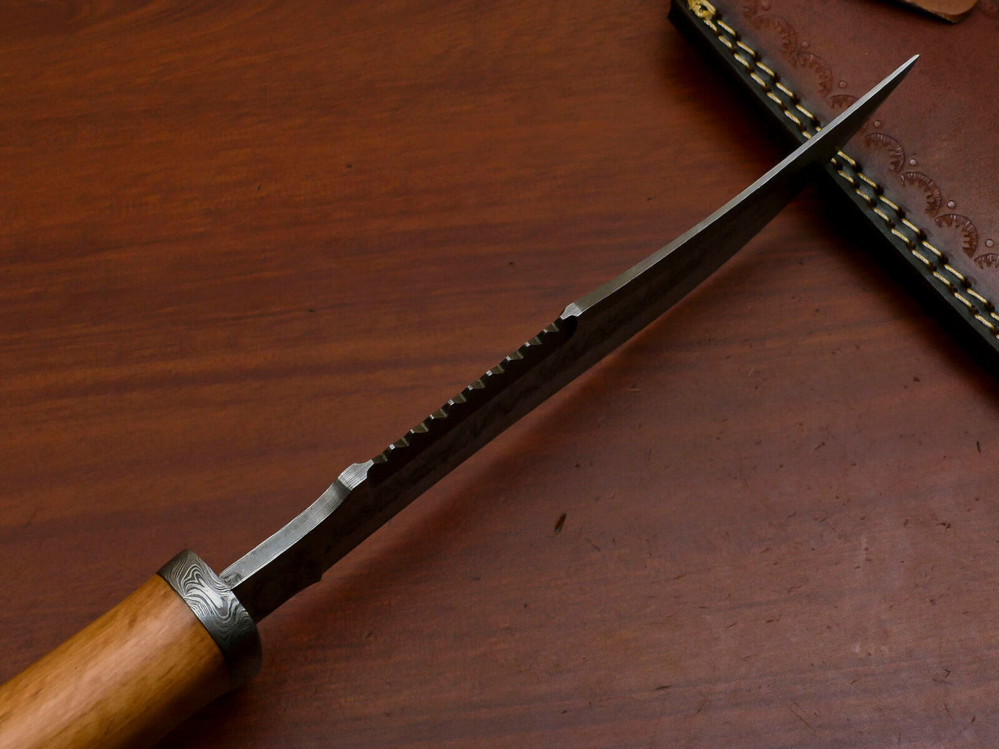 Heritage Forge 12.5" Damascus Steel Hunting Knife with Olive Wood Handle