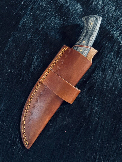 Heritage Forge 9.5 Inch Fire Damascus Tanto Knife with Camel Bone and Wood Handle