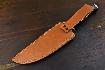 12.5" Damascus Steel Bowie Knife with Hardwood Handle – Handmade Outdoor Hunting Blade