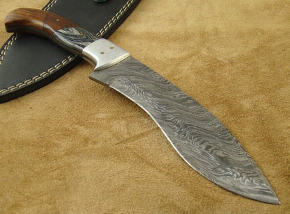 Heritage Forge 12 Inch Damascus Hunting Bowie Knife with Pakkawood and Rosewood Handle