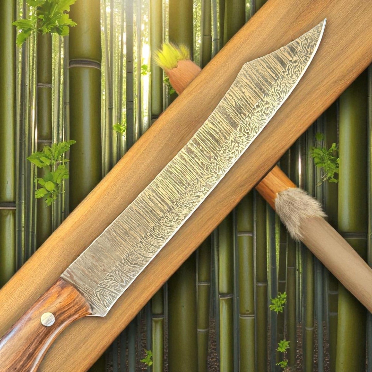 12" Handmade Damascus Kitchen Knife Custom Fillet Knife with Wood Handle