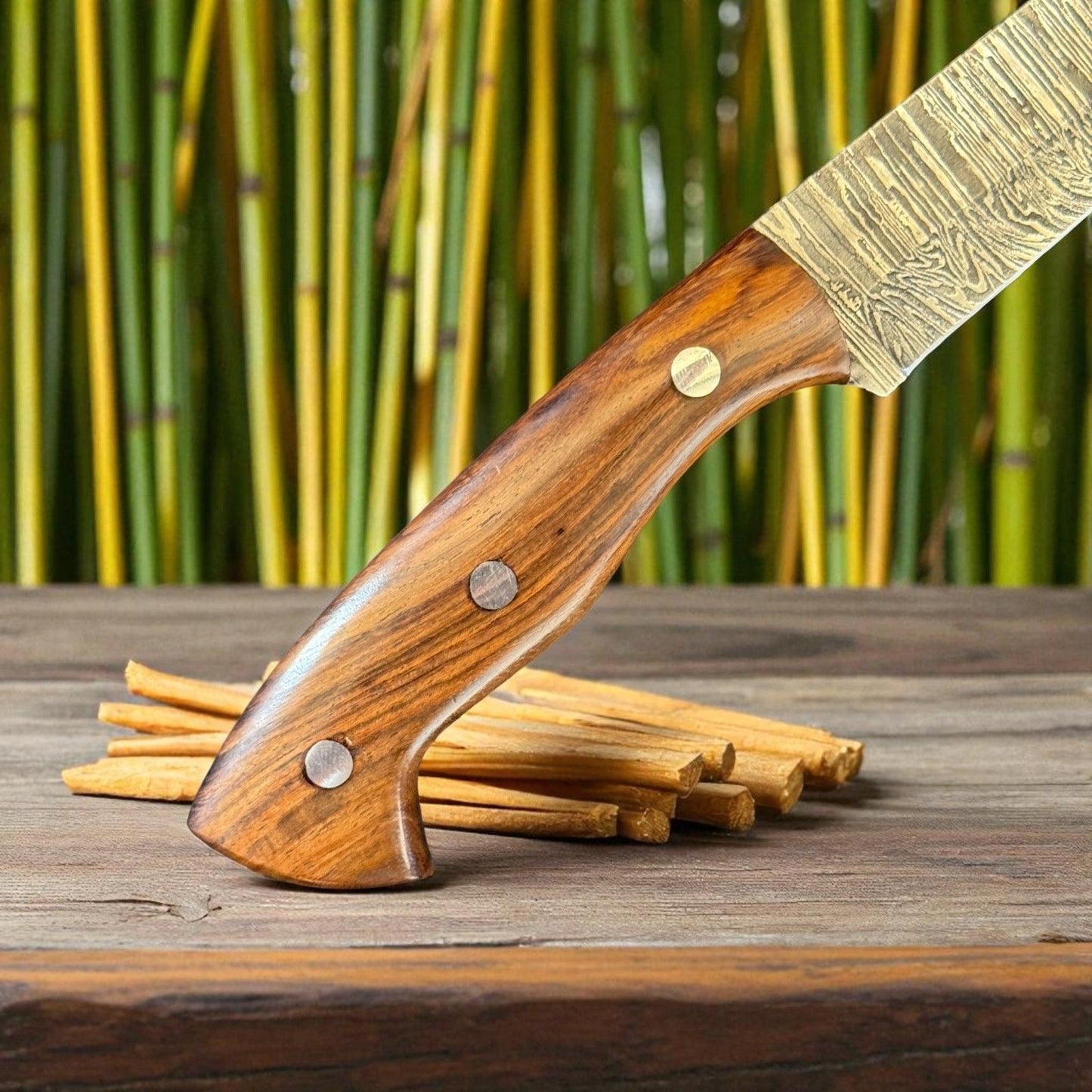 12" Handmade Damascus Kitchen Knife Custom Fillet Knife with Wood Handle
