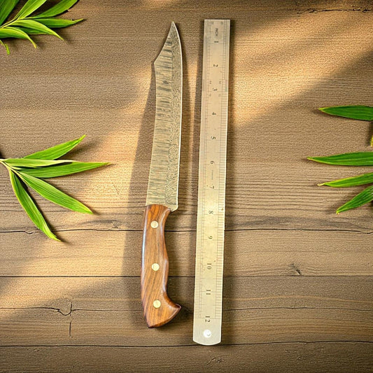 12" Handmade Damascus Kitchen Knife Custom Fillet Knife with Wood Handle