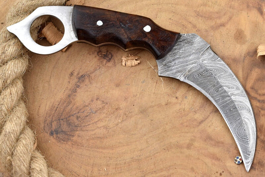 Custom Handmade Damascus Steel Best Hunting Karambit Knife with Rosewood Handle