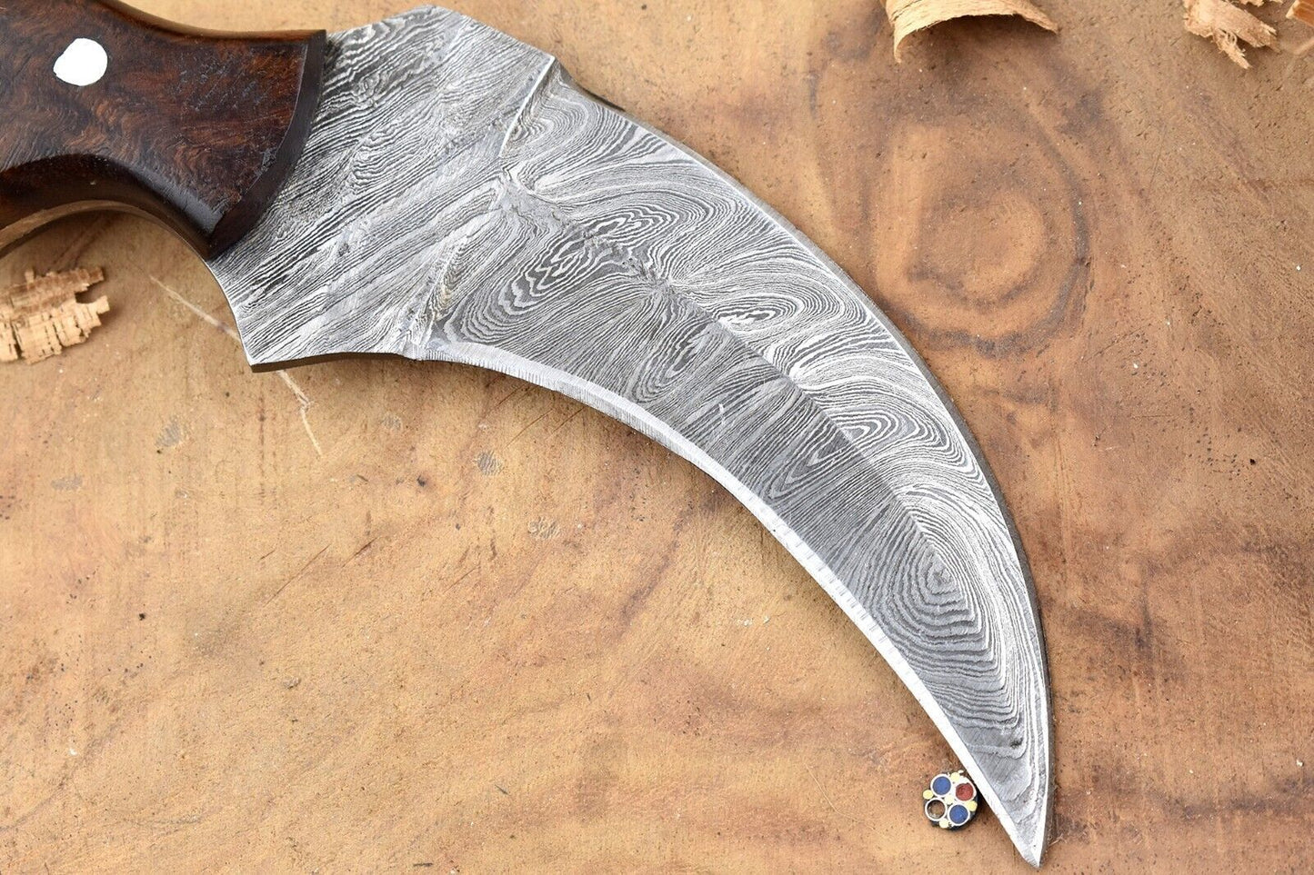 Custom Handmade Damascus Steel Best Hunting Karambit Knife with Rosewood Handle