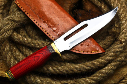 9" Handmade D2 Steel Skinner Knife | Hardwood Handle Full Tang Hunting EDC with Sheath