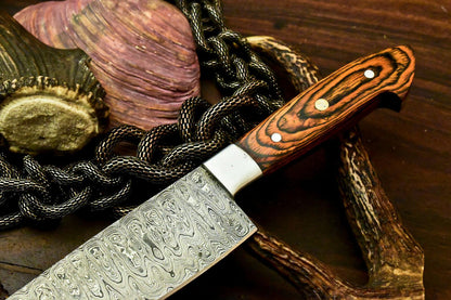 Custom Handmade Damascus Steel Chef Knife – Full Tang, Hard Wood Handle, 12"