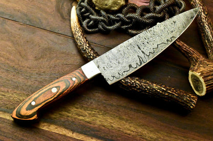 Custom Handmade Damascus Steel Chef Knife – Full Tang, Hard Wood Handle, 12"