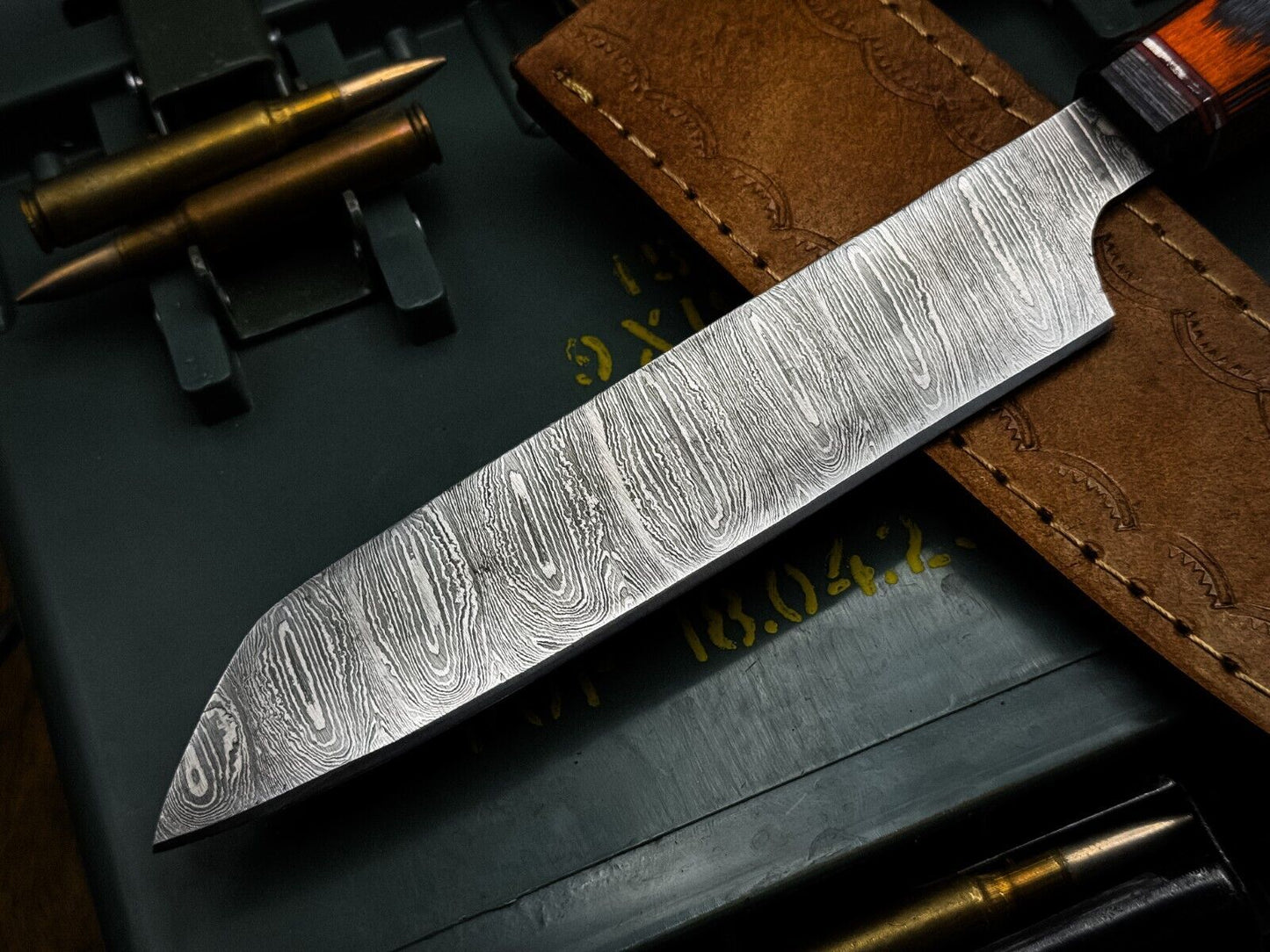 Handmade Damascus Steel Chef Knife | Wood Handle, Leather Sheath | Full Tang Kitchen Knife