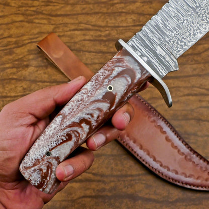 Heritage Forge Custom Forged Damascus Steel Bowie Knife with Resin Handle GB-614