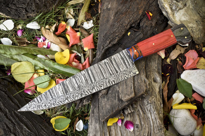 13" Handmade Twist Damascus Steel Chef Knife – Hard Wood Handle with Micarta Bolster